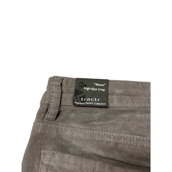 Tractr Mona High Rise Corduroy Pants 4/27 Slim Fit Taupe Cut Off Raw Hem New - Picture 5 of 7